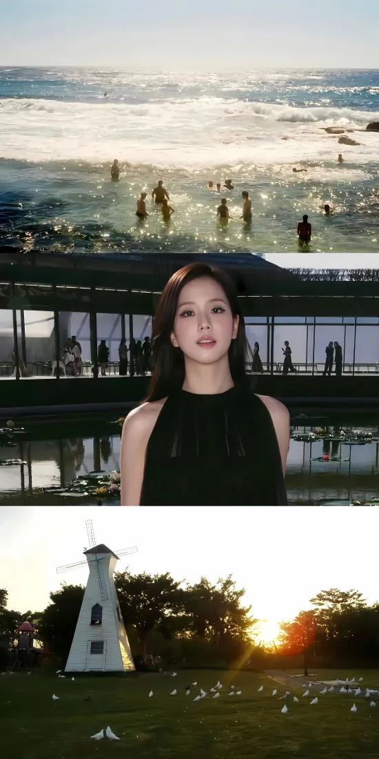黑衣长发美女手机壁纸｜拼接风景背景图片 - 海边灯塔日落「哲风壁纸」
