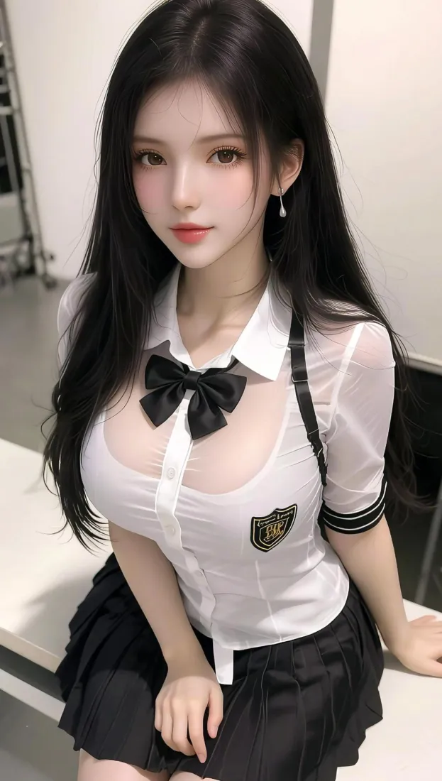 制服美女手机壁纸｜室内自拍背景图片 - 黑长直好身材穿搭「哲风壁纸」