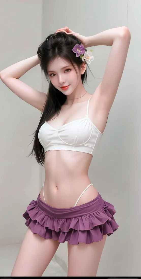 甜系美女手机壁纸｜纯欲风背景图片 - 黑长直紫裙好身材「哲风壁纸」