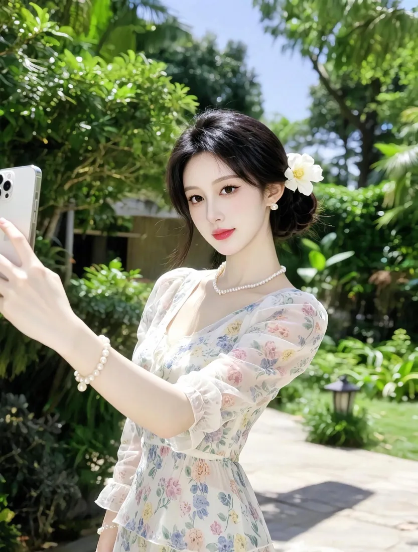 碎花裙美女手机壁纸｜户外自拍背景图片 - 夏日清新氛围感「哲风壁纸」