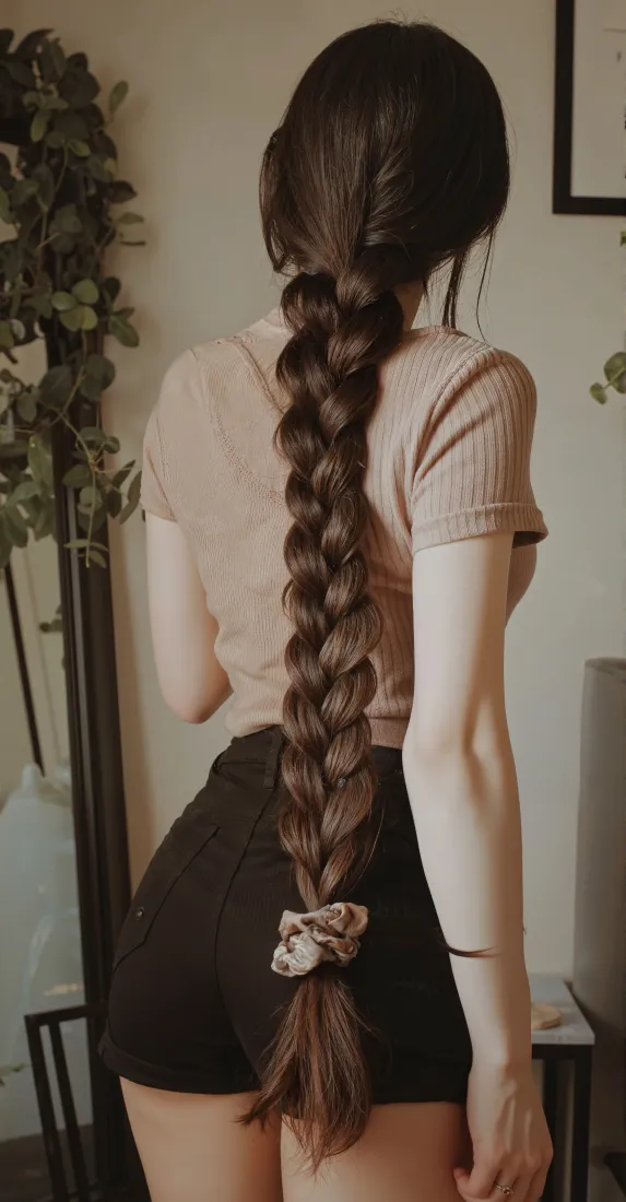 麻花辫少女手机壁纸｜室内居家背景图片 - 针织短袖短裙穿搭「哲风壁纸」