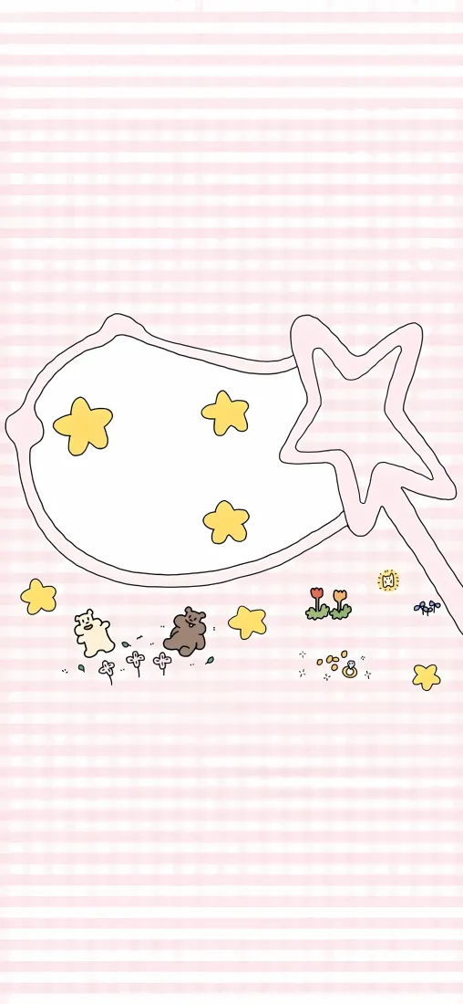 星星仙女棒手机壁纸｜粉色条纹背景图片 - 卡通可爱小动物星星元素「哲风壁纸」