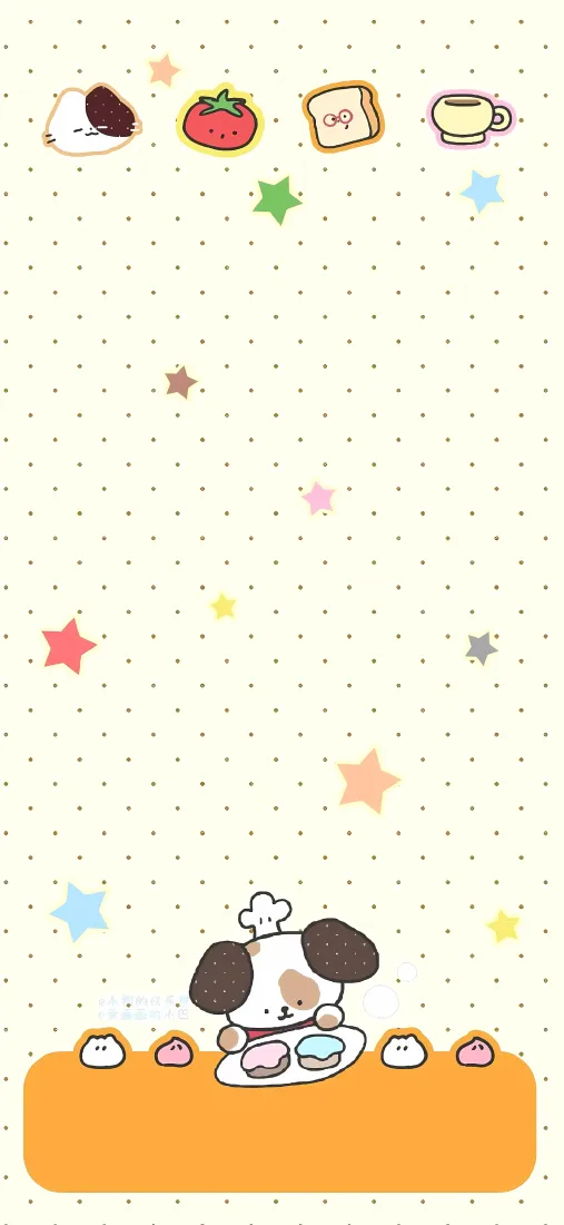 卡通小狗厨师手机壁纸｜美食星星背景图片 - 可爱治愈插画「哲风壁纸」