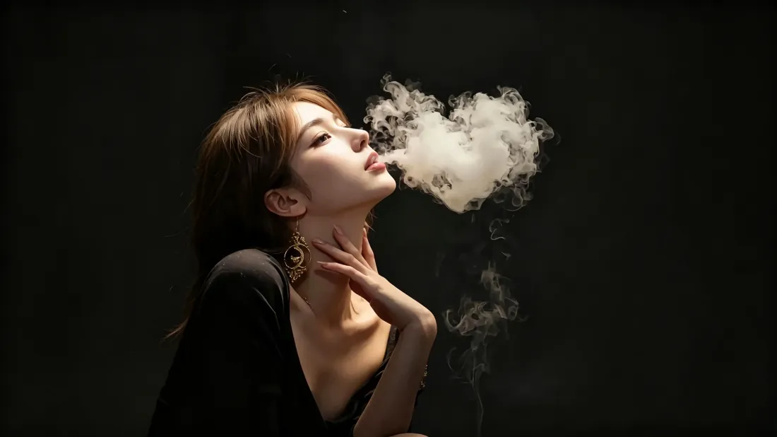 3k美女肖像壁纸｜黑色背景图片 - 心形烟雾氛围感写真「哲风壁纸」