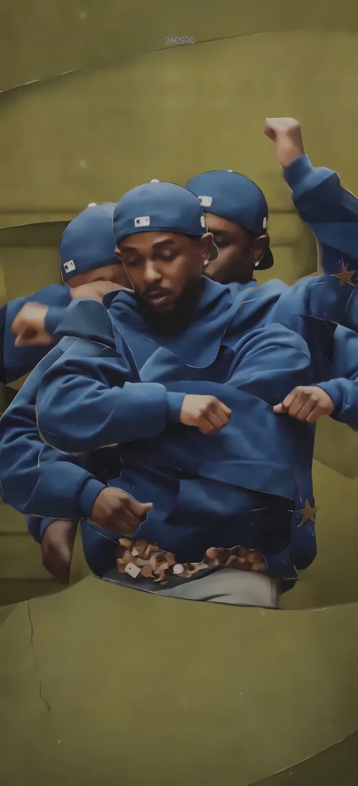 欧美HIPHOP歌手手机壁纸｜重影创意背景图片 - 蓝卫衣街头潮酷造型「哲风壁纸」