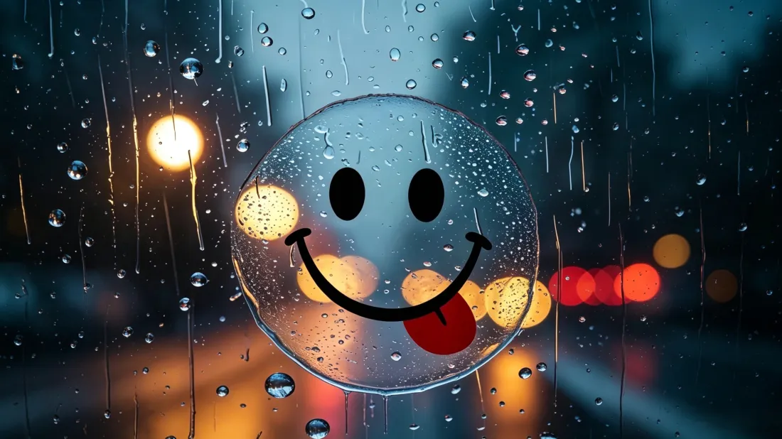 3k雨夜笑脸涂鸦壁纸｜城市光斑背景图片 - 治愈氛围感「哲风壁纸」