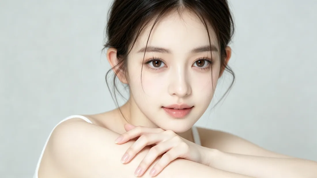 3k清纯美女壁纸｜浅灰背景图片 - 吊带女生温柔人像「哲风壁纸」