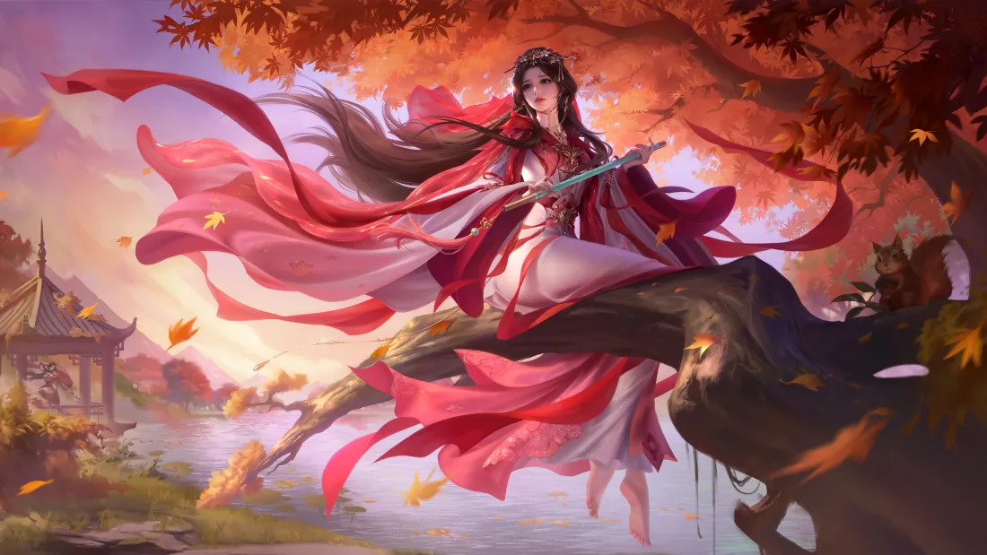 4k柳婒壁纸｜三国杀古风红裙背景图片 - 枫林持笛「哲风壁纸」