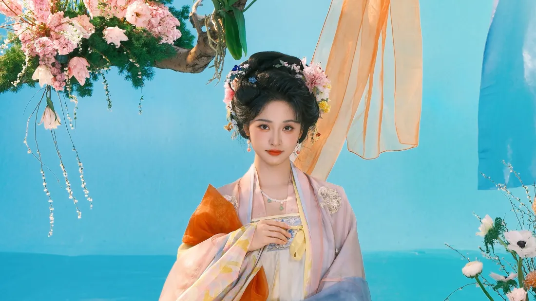 4k古风簪花美女壁纸｜粉衣汉服背景图片 - 蓝调花境人像「哲风壁纸」