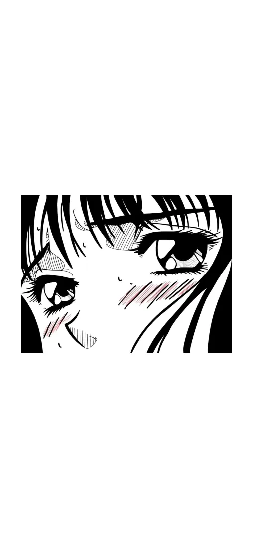 二次元少女眼部｜黑白脸红插画背景图片 - 漫画风格「哲风壁纸」