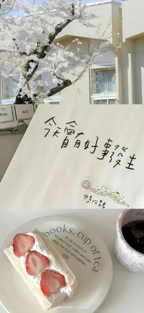 草莓蛋糕手机壁纸｜下午茶背景图片 - 简约治愈甜点「哲风壁纸」
