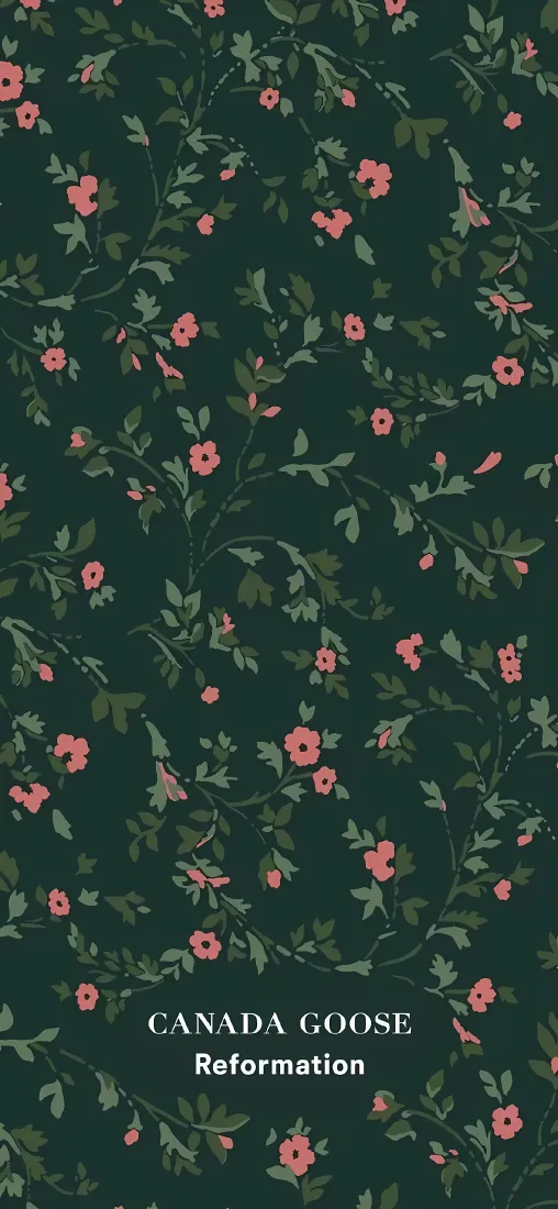 碎花手机壁纸｜墨绿底粉花背景图片 - 复古卡通植物图案「哲风壁纸」