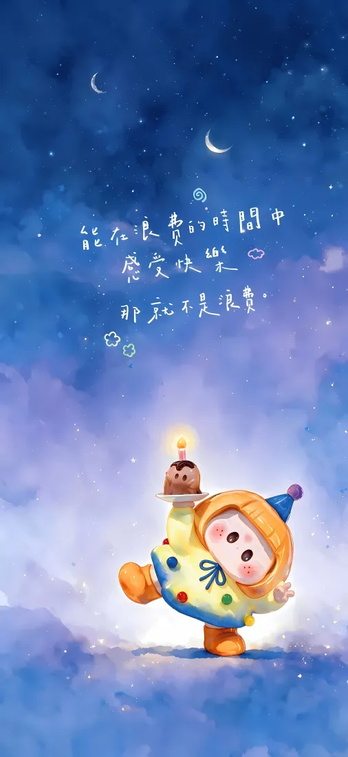 卡通玩偶手机壁纸｜星空背景图片 - 治愈生日主题插画「哲风壁纸」