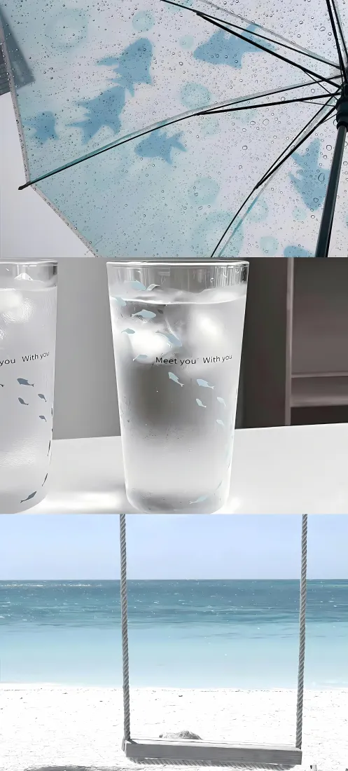 冰水｜海边休闲背景图片 - 夏日清凉玻璃杯遮阳伞「哲风壁纸」