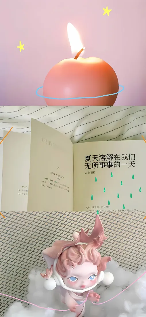 治愈系潮玩手办手机壁纸｜苹果蜡烛背景图片 - 温馨拼贴「哲风壁纸」