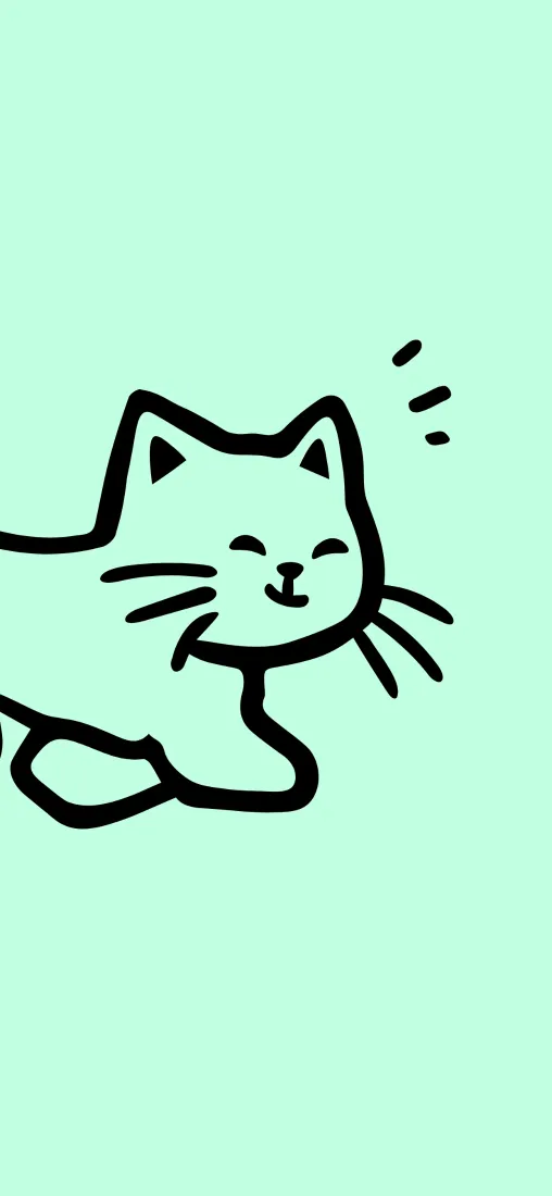 简笔小猫手机壁纸｜薄荷绿背景图片 - 治愈可爱线条插画「哲风壁纸」