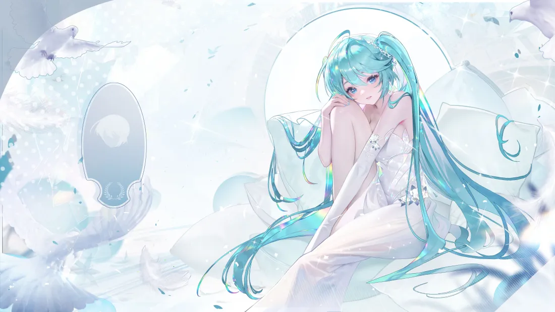 5k初音未来壁纸｜白裙蓝发背景图片 - 清新梦幻二次元少女「哲风壁纸」