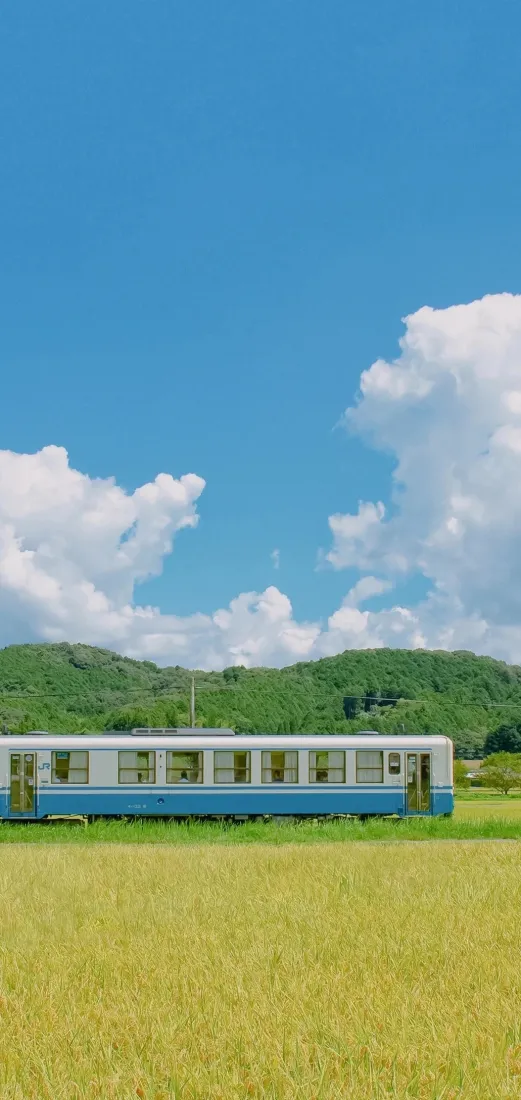 乡间列车手机壁纸｜夏日田野背景图片 - 蓝天白云青山治愈风景「哲风壁纸」