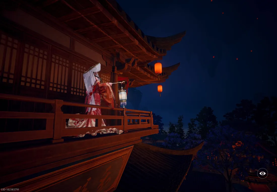 2k苏暖暖壁纸｜无限暖暖背景图片 - 红衣古风楼阁夜景「哲风壁纸」