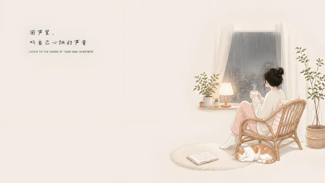 6k治愈系女孩｜窗边居家背景图片 - 暖调闲适插画「哲风壁纸」