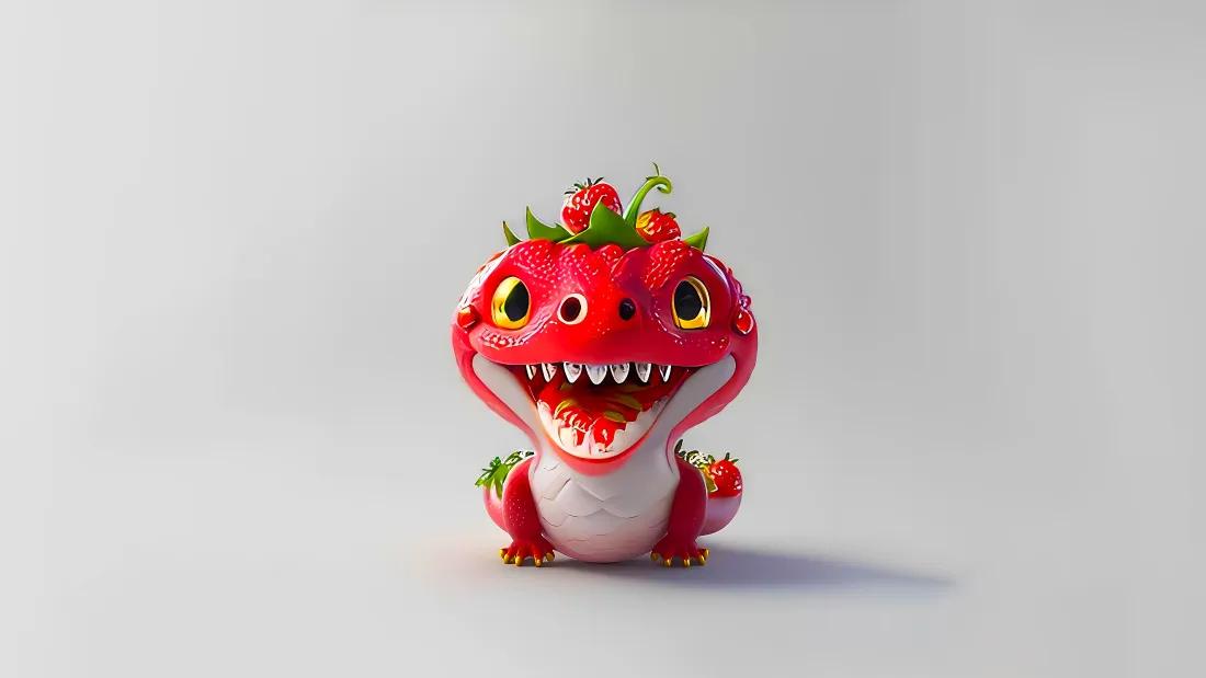 4k草莓恐龙壁纸｜Q版可爱背景图片 - 3D卡通萌趣形象「哲风壁纸」