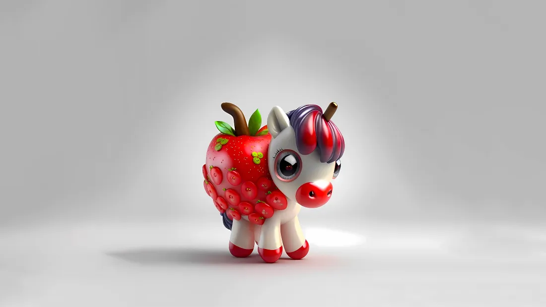 4k草莓独角兽壁纸｜3D潮玩背景图片 - 萌系Q版公仔简约设计「哲风壁纸」