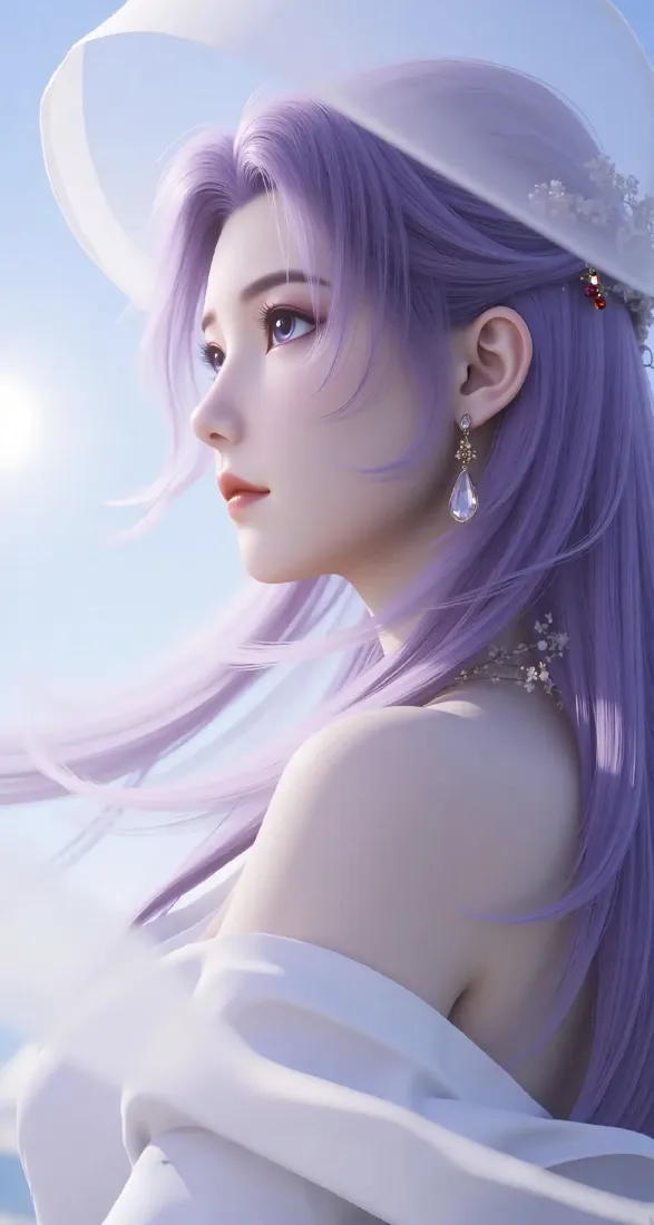 云霄手机壁纸｜师兄啊师兄背景图片 - 紫发仙女白衣侧脸「哲风壁纸」