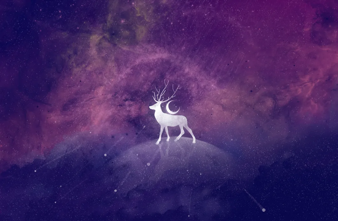3k白鹿｜梦幻星云星空背景图片 - 治愈系月亮插画「哲风壁纸」