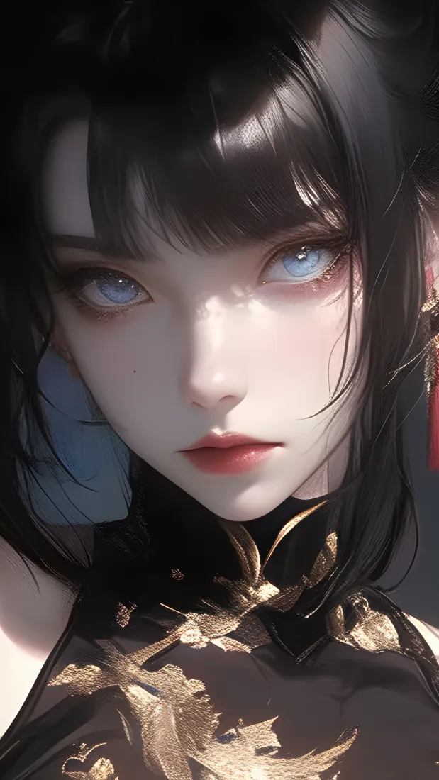 国风旗袍少女手机壁纸｜冷艳御姐背景图片 - 黑金刺绣「哲风壁纸」