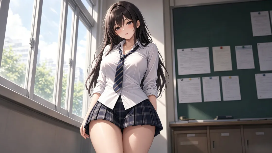 3kJK少女壁纸｜教室窗边背景图片 - 黑长直制服女生「哲风壁纸」