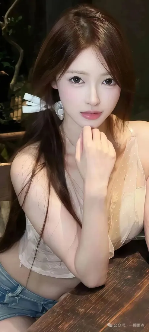 长发美女手机壁纸｜白吊带牛仔短裤 - 托腮室内人像背景图片「哲风壁纸」