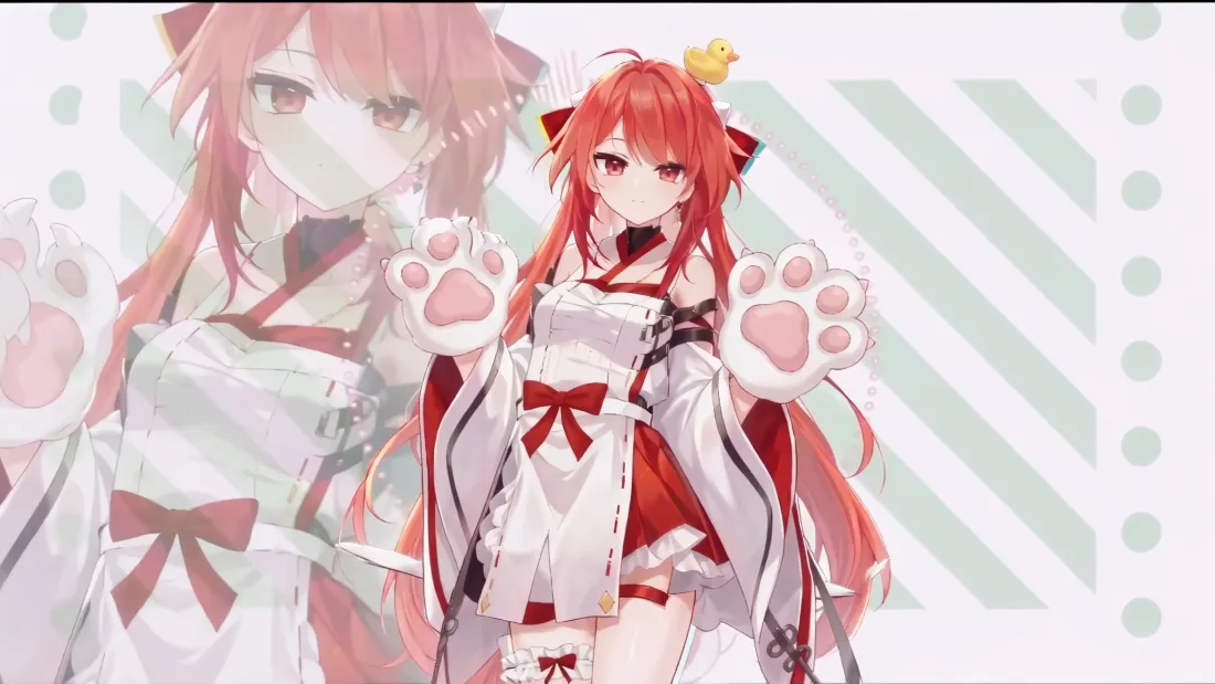 3k二次元猫娘｜红白和风少女背景图片 - 萌系红发少女「哲风壁纸」