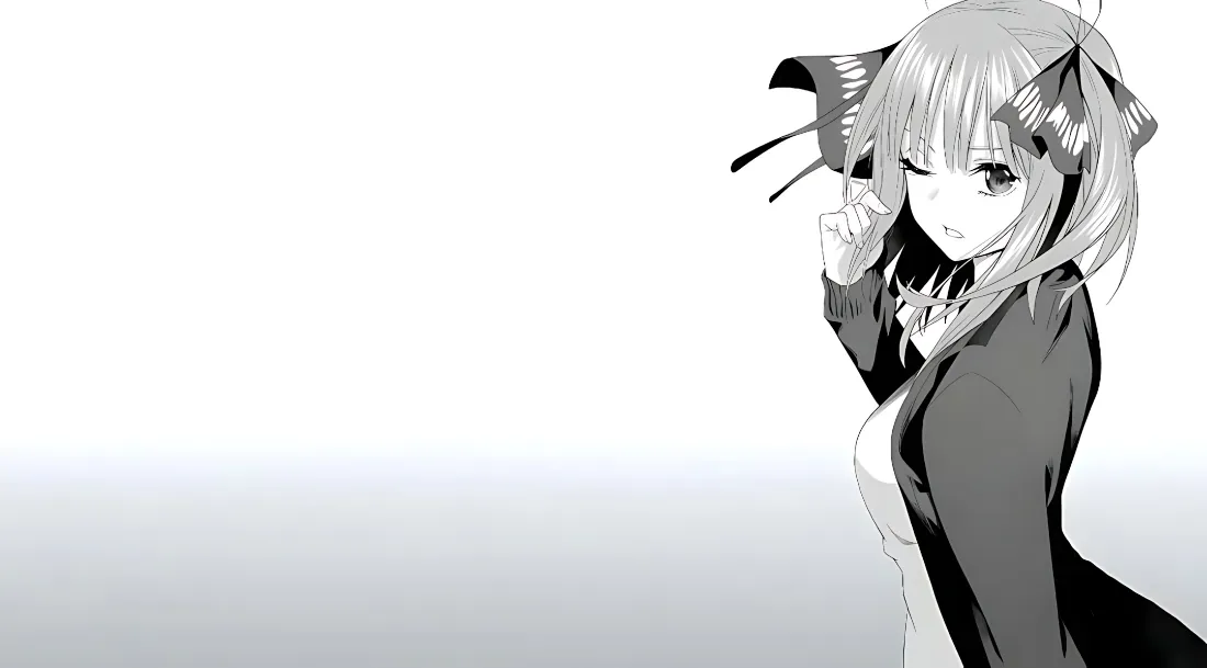 2k中野二乃壁纸｜黑白单色背景图片 - 五等分的花嫁短发少女「哲风壁纸」