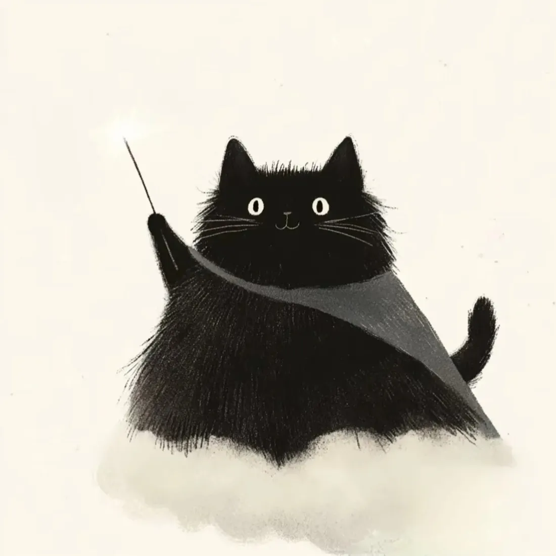 黑猫魔法师手机壁纸｜可爱插画背景图片 - 斗篷魔杖萌趣形象「哲风壁纸」