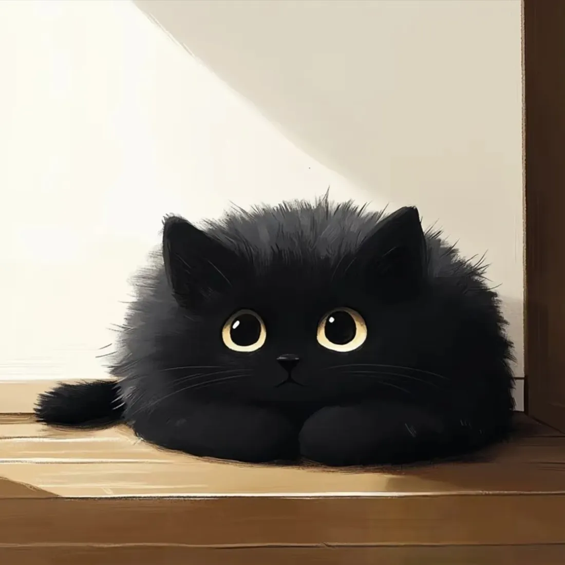 炸毛黑猫手机壁纸｜大眼萌宠背景图片 - 治愈卡通插画「哲风壁纸」
