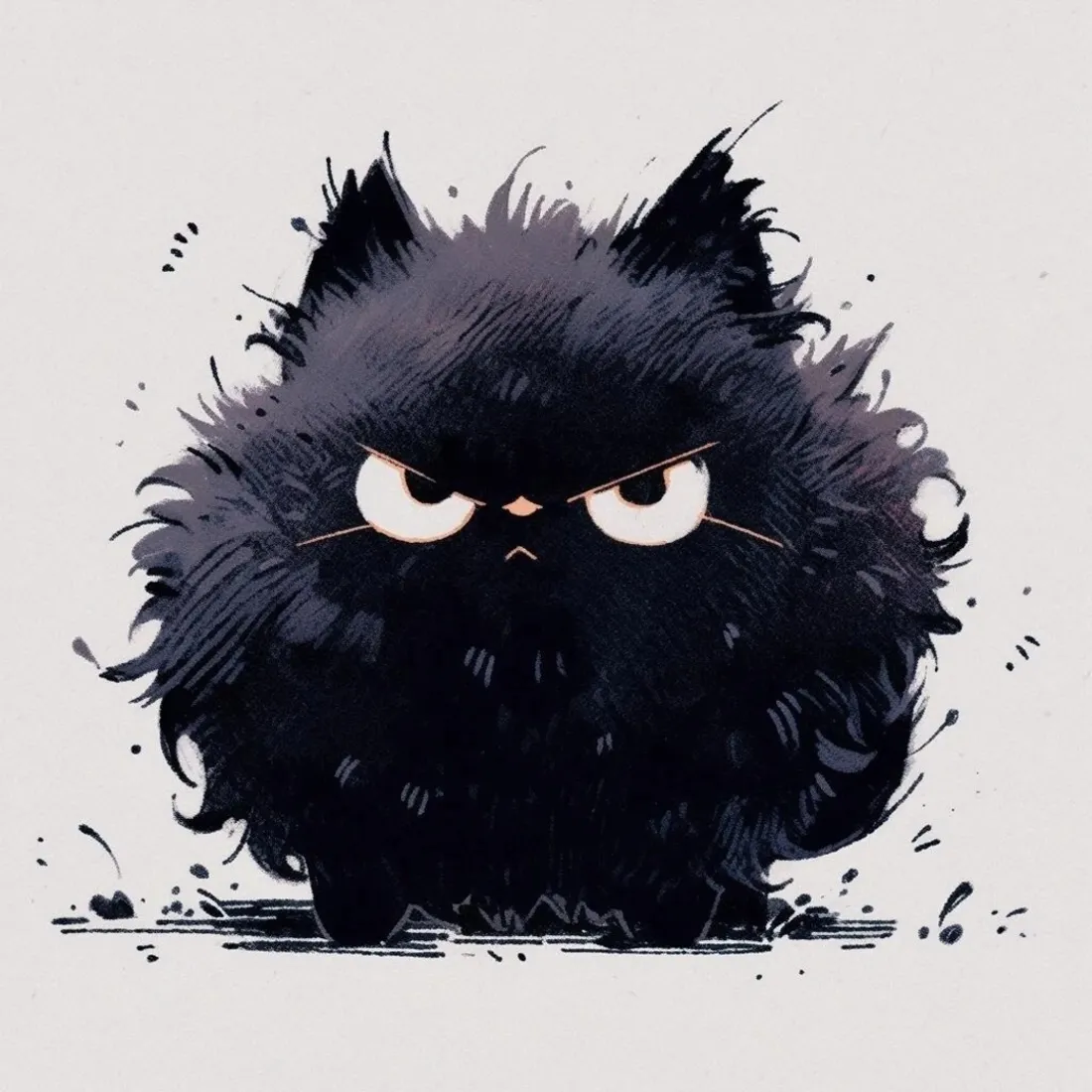 炸毛黑猫手机壁纸｜愤怒表情背景图片 - 手绘插画「哲风壁纸」