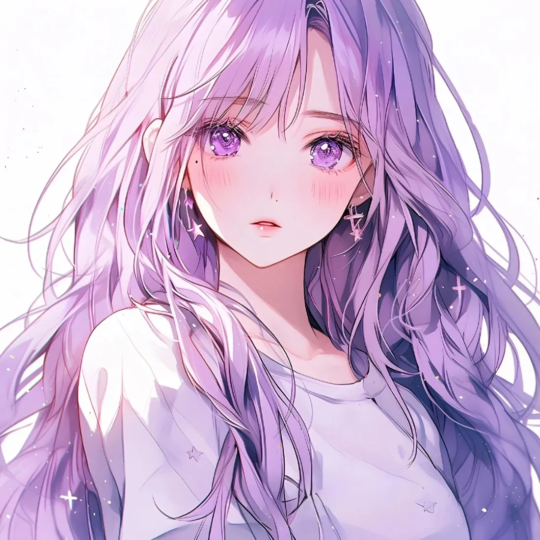 紫发动漫少女手机壁纸｜情侣头像背景图片 - 紫瞳白上衣少女「哲风壁纸」