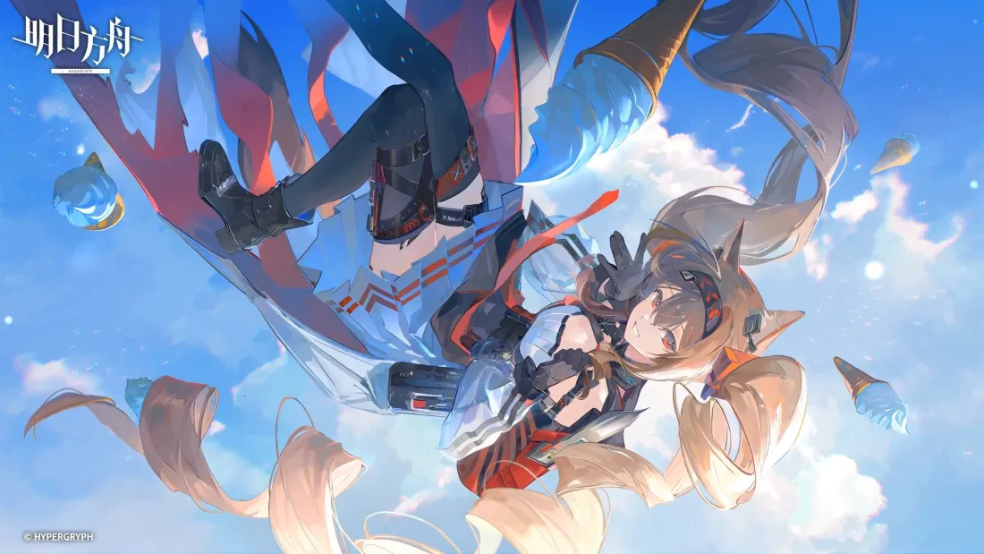 3k明日方舟｜蓝天坠落背景图片 - 兽耳少女空中插画「哲风壁纸」