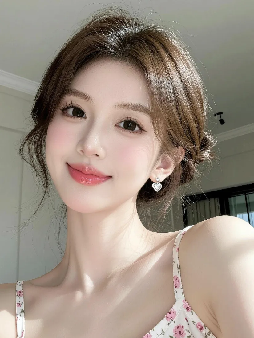 温柔美女手机壁纸｜碎花吊带自拍背景图片 - 清新甜美「哲风壁纸」