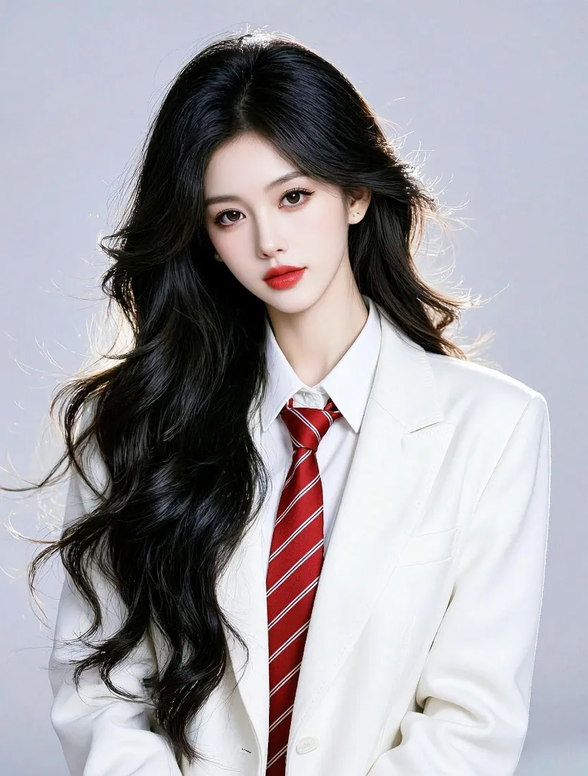 西装美女手机壁纸｜学院风背景图片 - 黑发红唇御姐形象「哲风壁纸」
