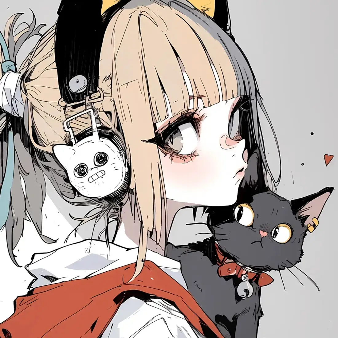 猫耳少女手机壁纸｜侧脸头像背景图片 - 黑猫萌系插画「哲风壁纸」