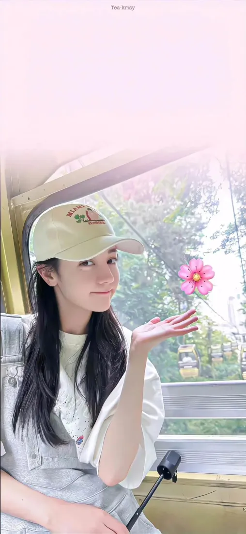 迪丽热巴手机壁纸｜车内托花背景图片 - 休闲随拍「哲风壁纸」