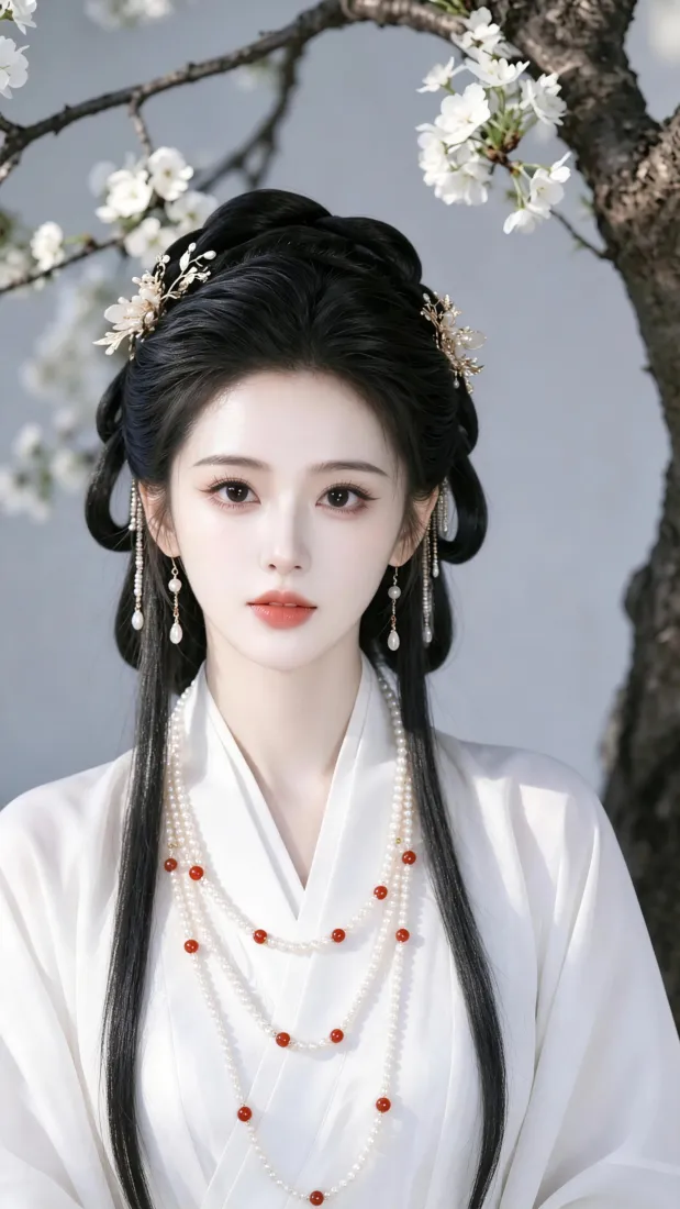 古风白衣女子手机壁纸｜梨花树下背景图片 - 清冷「哲风壁纸」