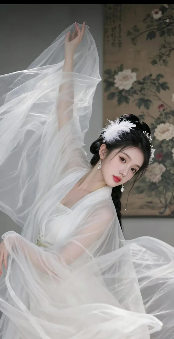 白衣古风美女手机壁纸｜轻纱飘逸背景图片 - 温婉仙姿「哲风壁纸」