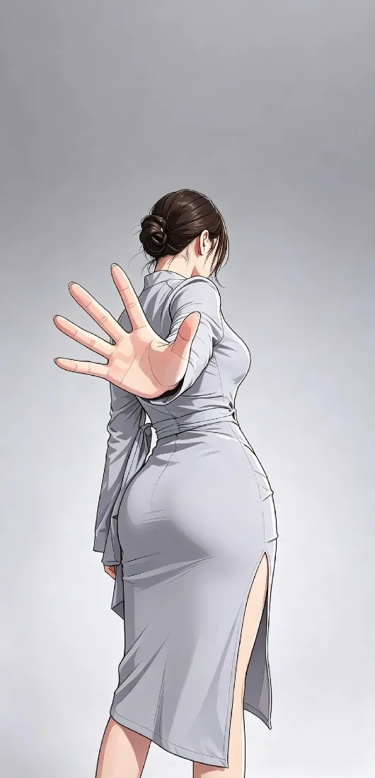 旗袍美女手机壁纸｜灰色背景图片 - 伸手回头二次元插画「哲风壁纸」