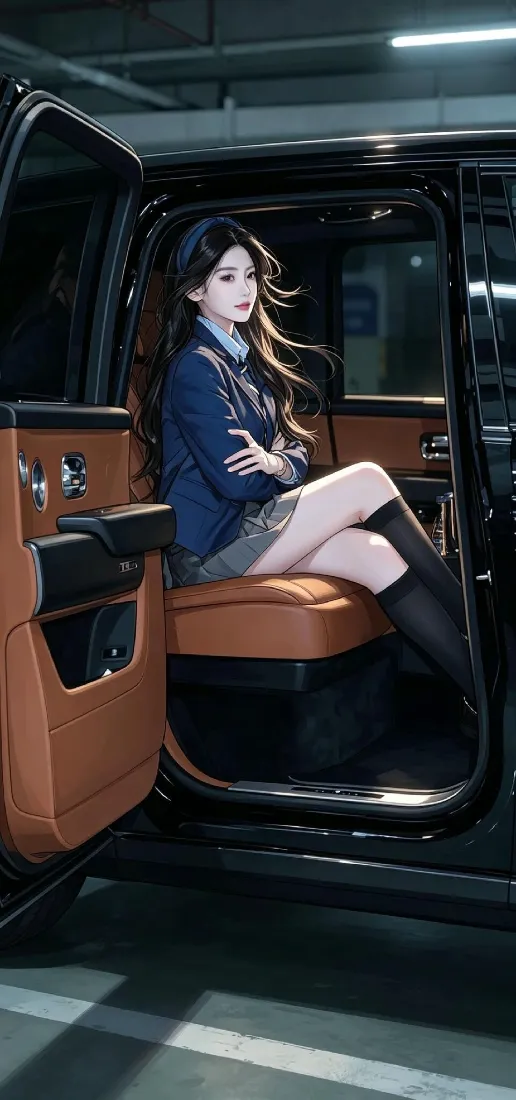 长发美女手机壁纸｜车内坐姿背景图片 - 学院风穿搭「哲风壁纸」