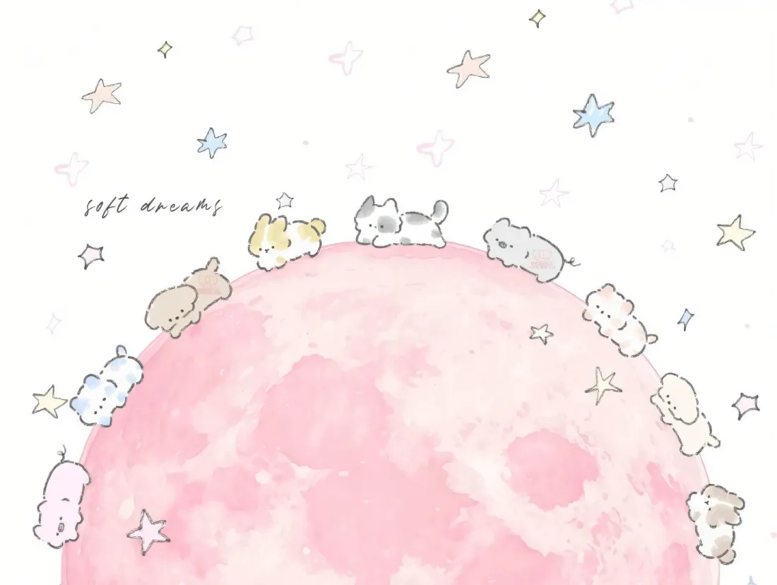 3k软萌小动物壁纸｜粉色星球背景图片 - 治愈星星可爱插画「哲风壁纸」