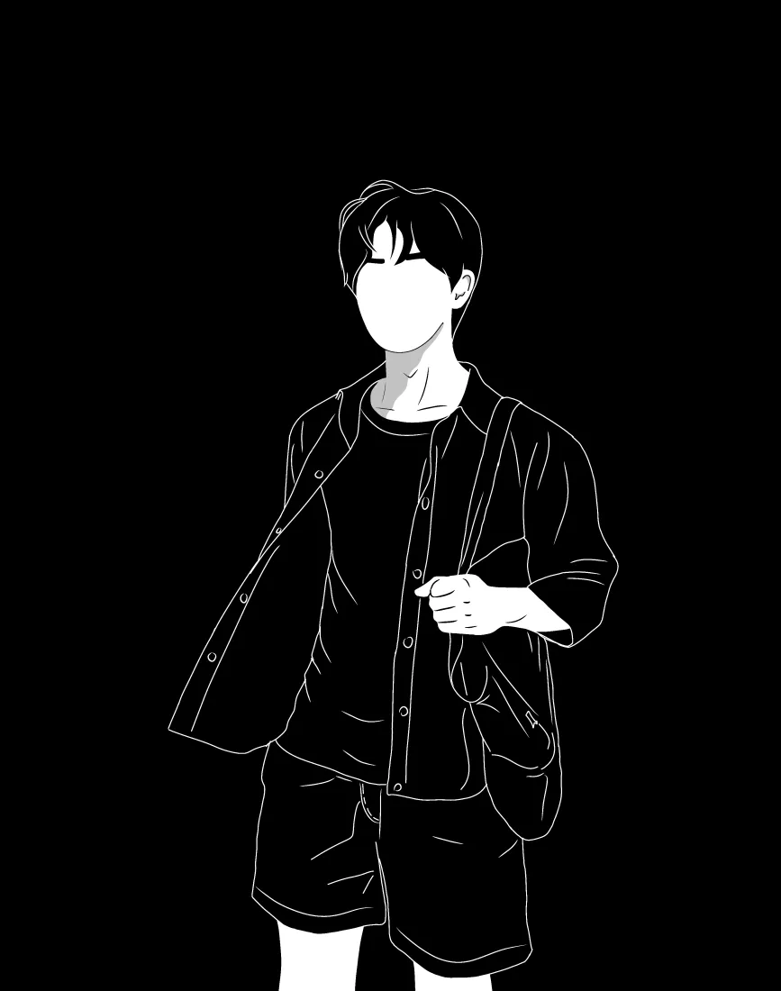 无脸男性手机壁纸｜黑底线稿背景图片 - 休闲穿搭简约插画「哲风壁纸」