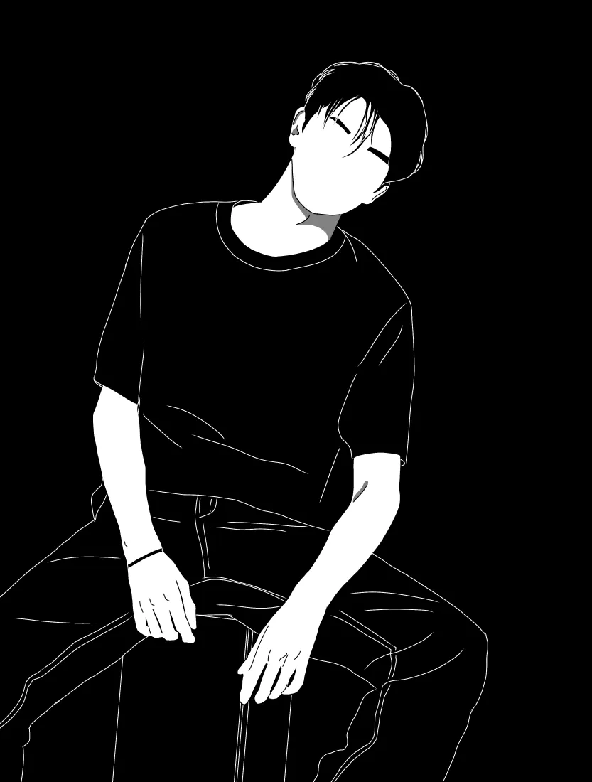 简约男孩线稿手机壁纸｜黑白插画背景图片 - 休闲坐姿酷感男生「哲风壁纸」