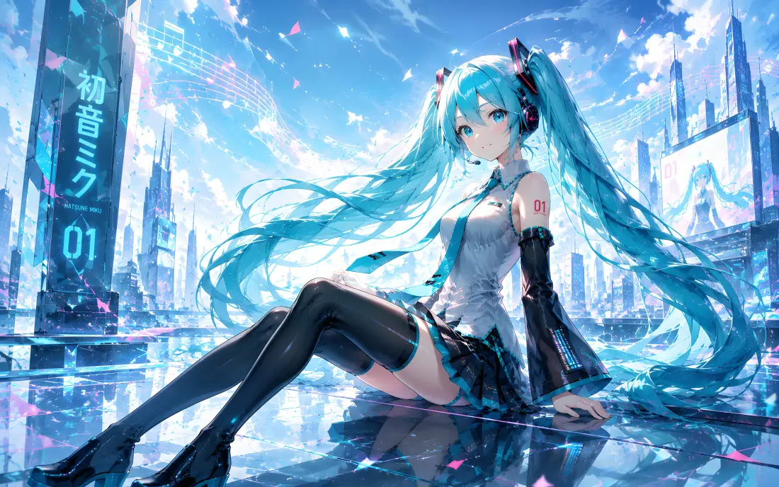 4k花瓣壁纸 - 领带 - 初音 - 耳机「哲风壁纸」